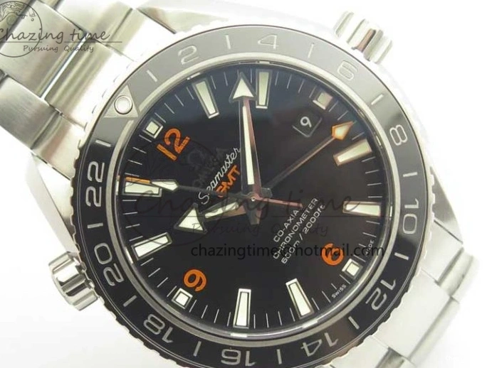 0304 Planet Ocean 600M Co-Axial GMT 43.5mm VSF 1:1 Best Edition Black Dial Orange Markers on SS Bracelet A8605 Super Clone Elegant 8024